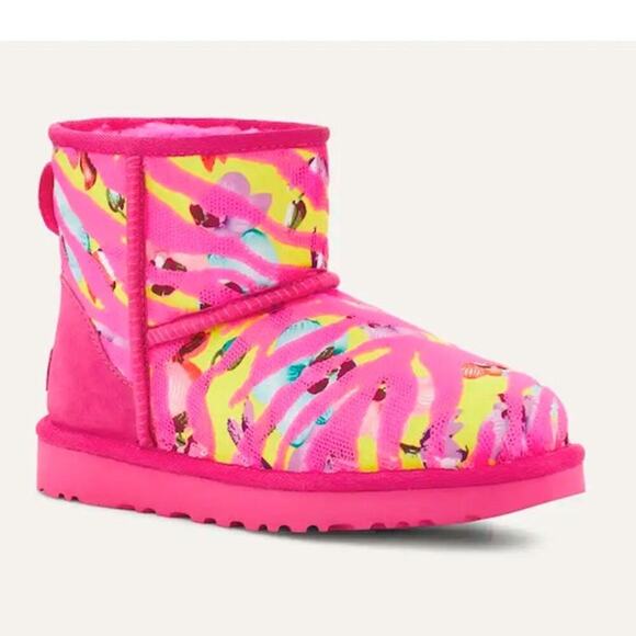UGG Classic Mini Tiger Flower Sequins Ankle Boots Women's Size 8 Multicolor - Picture 1 of 13